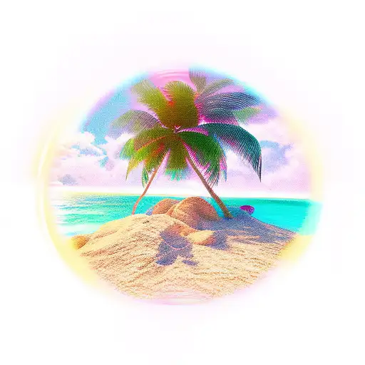 Beach With Palm Tree Waves Sun Rise