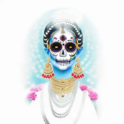 An Beautiful South Indian Women With Dias De Los Muertos Calavera Face Paint