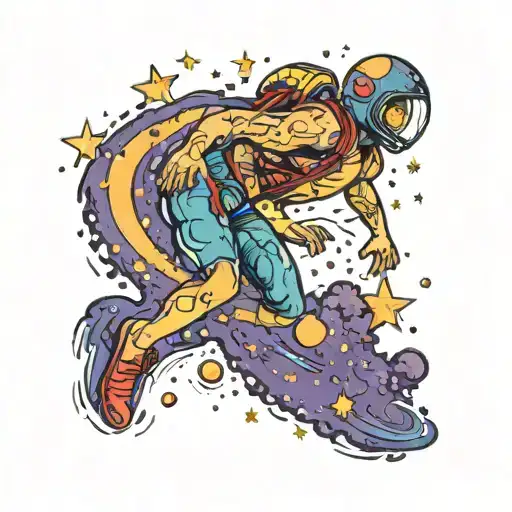 A Swimmer Diving Into A Galaxy Filled With Stars And Planets