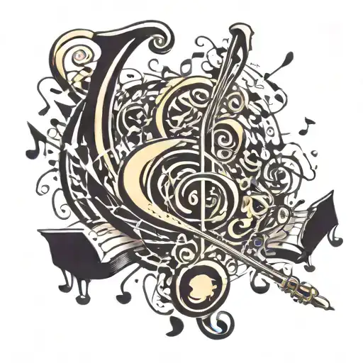 A Symphony Of Music Notes Swirling Around A Conductor's Baton