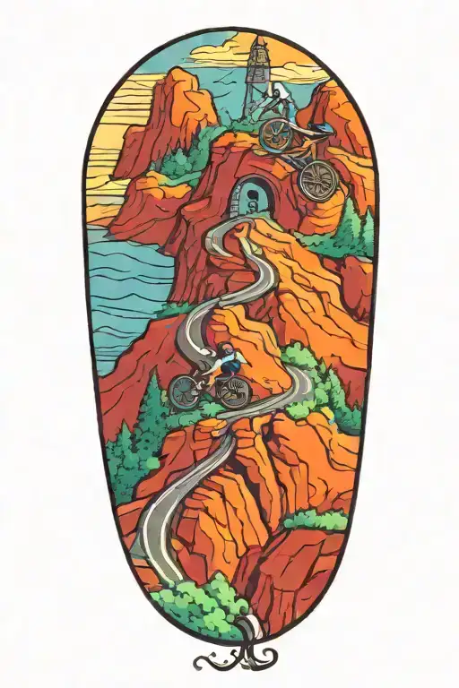 Road Cycling Up A Winding Mountain Road Towarda A Tower