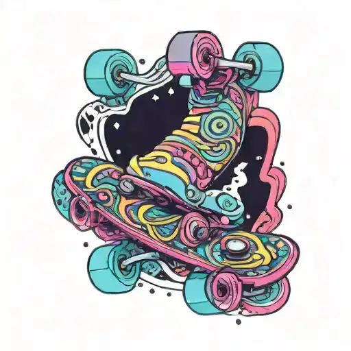 A Colorful New-school Design Of A Skateboard Morphing Into A Pipe With Psychedelic Patterns
