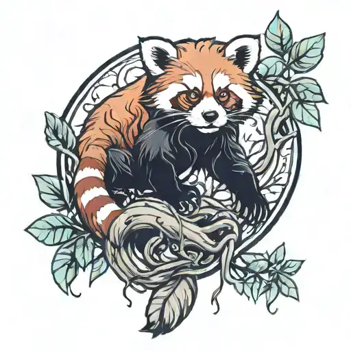 Magic Red Panda In Dark Forest