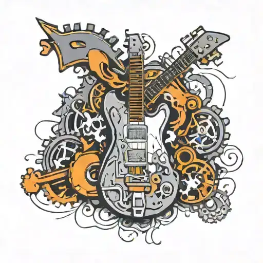 Incorporate A Heavy Metal Guitar Riff Into A Design With Engineering Gears And A Holiday Theme