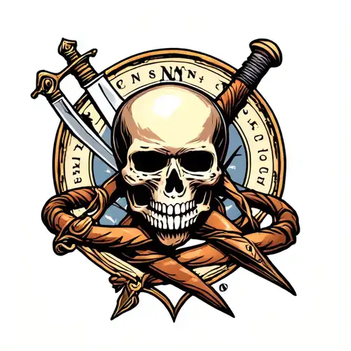 Skull With Compass And Sword Intertwined
