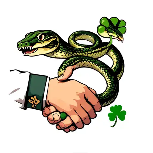 A Handshake Where One Is A Snake The Other Is A Hand With A Four Leaf Clover Cuff Link