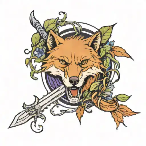 Deadly Nightshade Vine Intertwined With A Sword And A Wolf