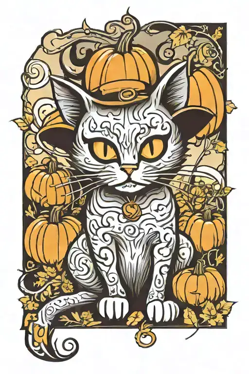 Black Cat Autumn Spooky Pumpkin Patch