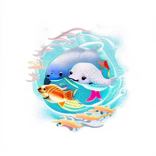 Cute Oceanic Animals In Water