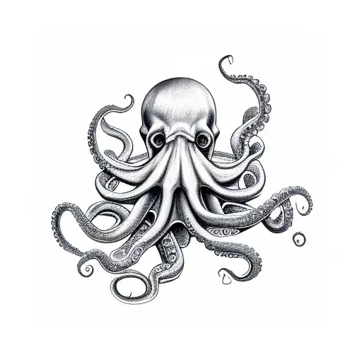 Octopus Hugging A Skull With Some Shrimps