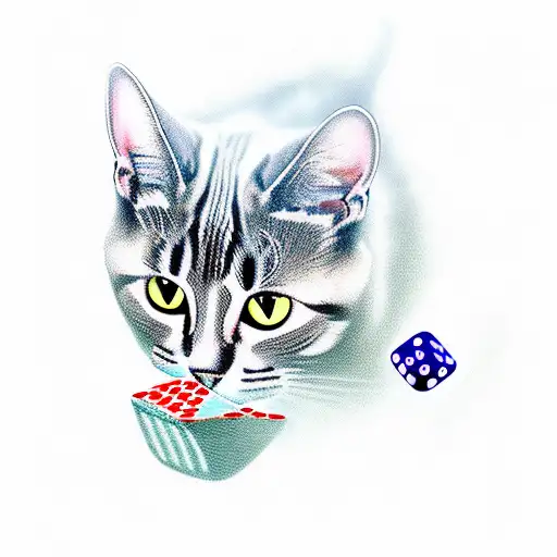 A Cat With Dice And Playing Cards Surrounding It