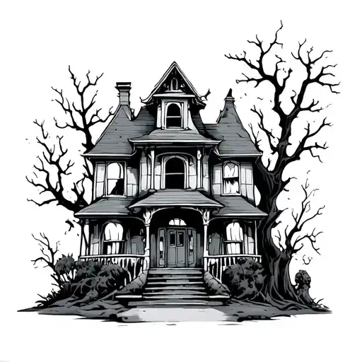 A Haunted House Black White And Grey