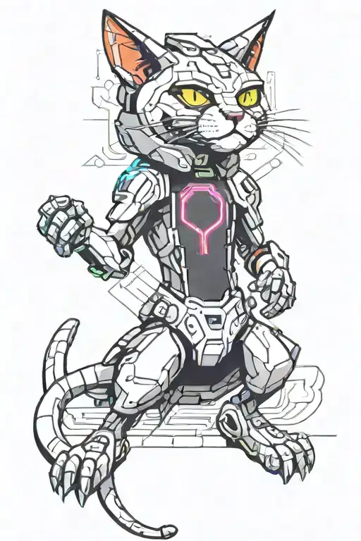 A Cybernetic Cat With Neon Accents And Futuristic Elements
