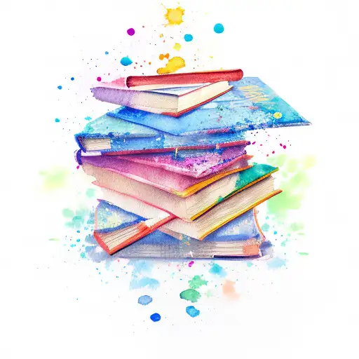 A Stack Of Books With Vibrant Watercolor Splashes