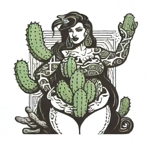 Curvy Darkhaired Lady With Cactus