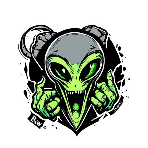 An Alien Black And Grey And Green