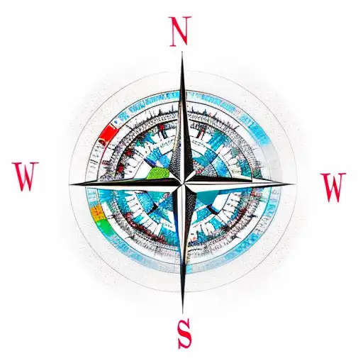 Compass With Mountains And Coordinates