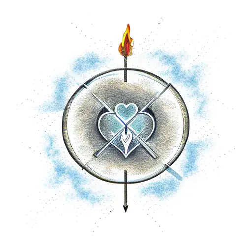Alchemy Symbol With A Flaming Arrow Piercing Through A Heart