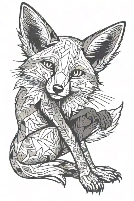 Full Length Fox Sitting Sideways Tattoo On Leg