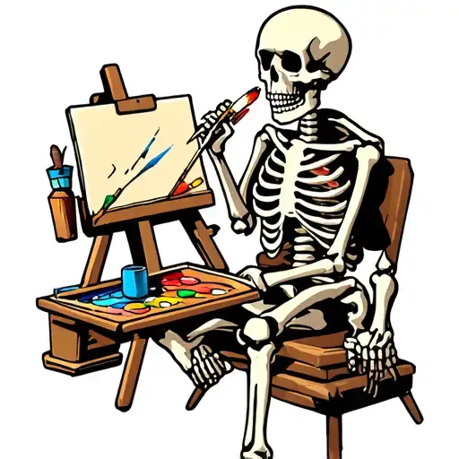 A Skeleton Artist With A Paint Brush And Easel