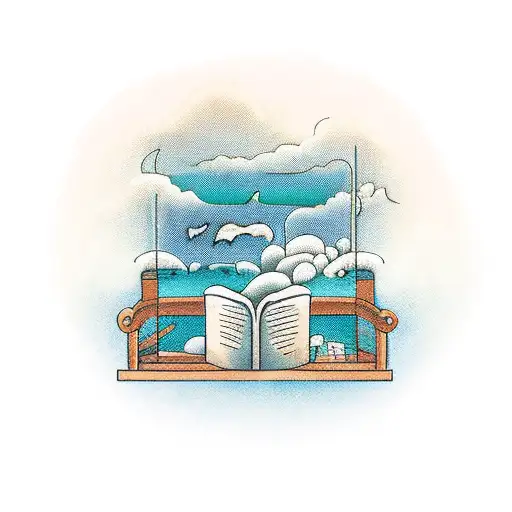 A Therapeutic Scene With A Serene Ocean View And A Book Floating On A Boat