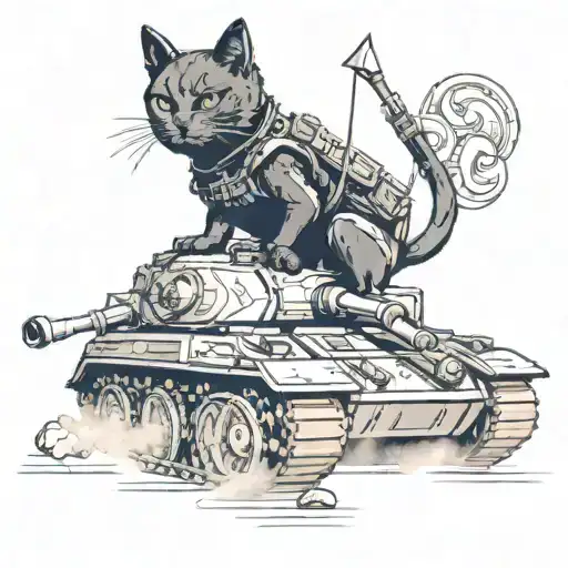 Black Lady Cat With On War Tank