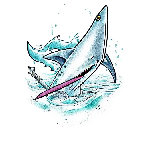 Mermaid Stabbing Shark With Harpoon