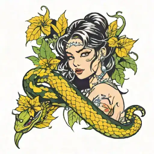Snake With Sexy Woman And Majiwana Leaves