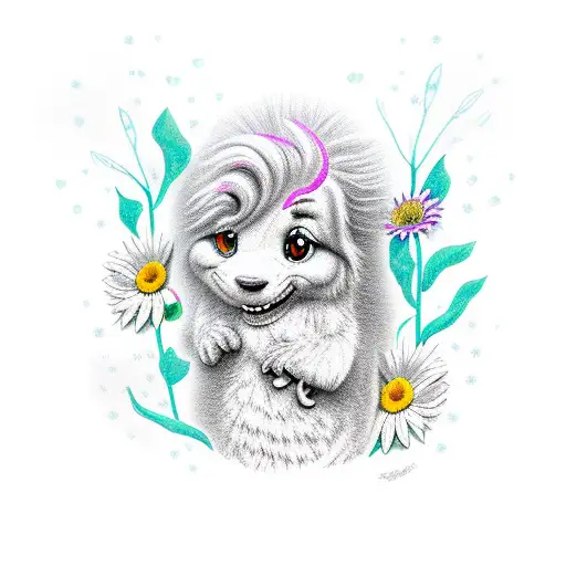 Cartoon Trex Holding Daisy