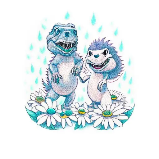 Cartoon T-rex Holding Daisy