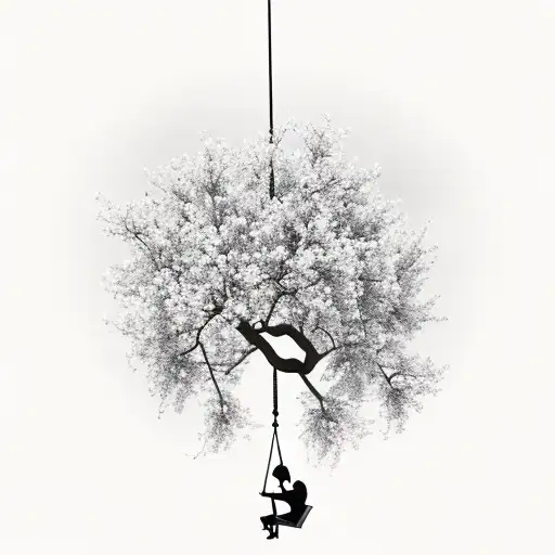 A Whimsical Swing Hanging From A Blooming Tree