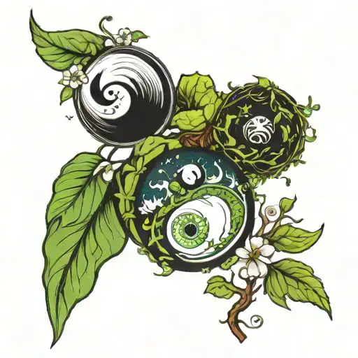 Ying And Yang Tattoo With Ying Being Nature Themed And Yang Being Space Themed