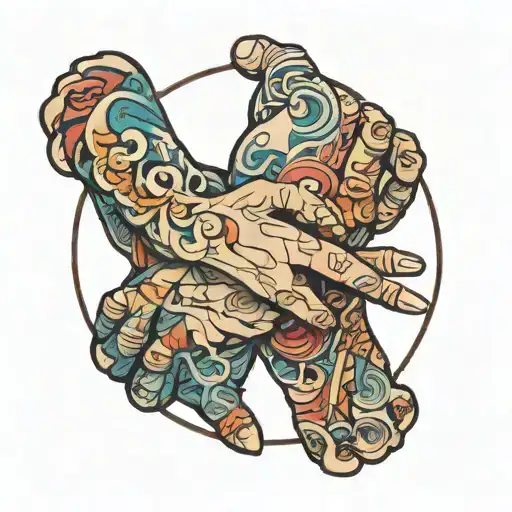 Two Hands Painting Each Other In A Circle Shape