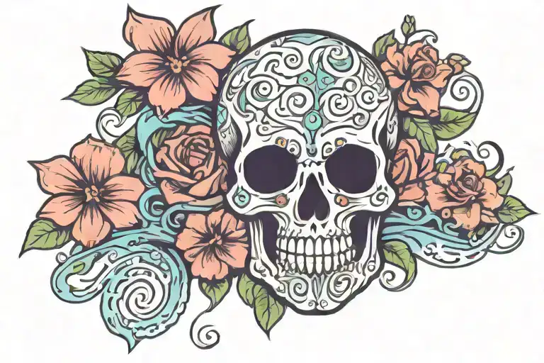 Sugar Skelleton With Flowers From The Philippines And Water Waves