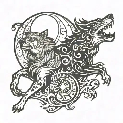 Skoll And Hati Chasing The Sun And Moon