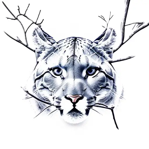 Puma Grouling With Leaf And Branches Around