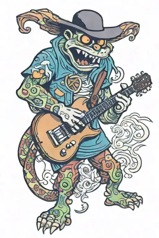 Full Color Cartoon Character Playing A Guitar