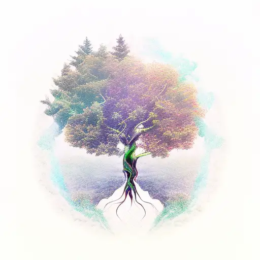 A Guitar-shaped Tree With Roots Spreading Through A Fantasy World