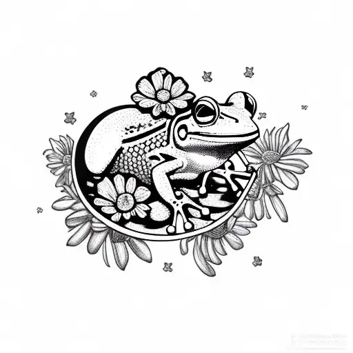 Frog With Skull And Flowers In Space