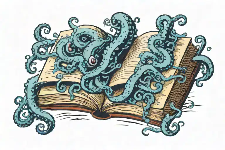 Tentacles Bursting Out Of A Book Open In Front
