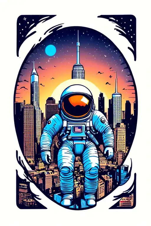 Houston Skyline In Light Blue On Calf With Astronaut