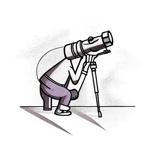 Cartoon Figure Using A Telescope