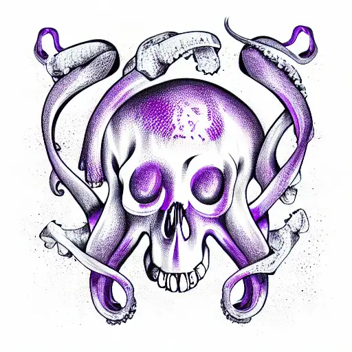 Purple Octopus Wraps Around A White Skull