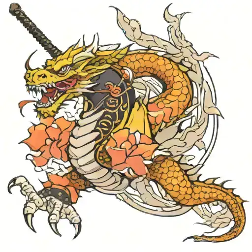 Samurai Sakura Dragon Flying