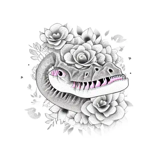 Feminine Dinosaur With Flowers