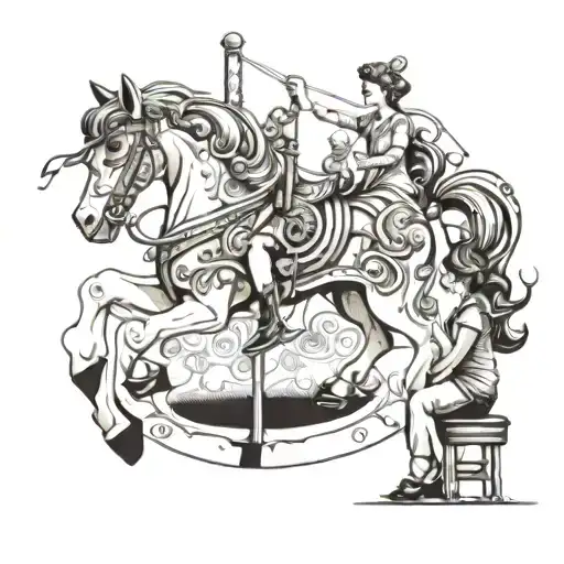 Carousel Horse And Woman Sitting