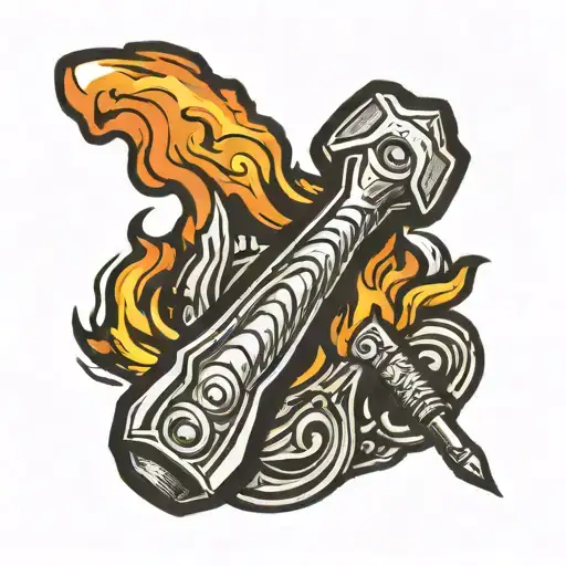 Hammer With Flame In Background