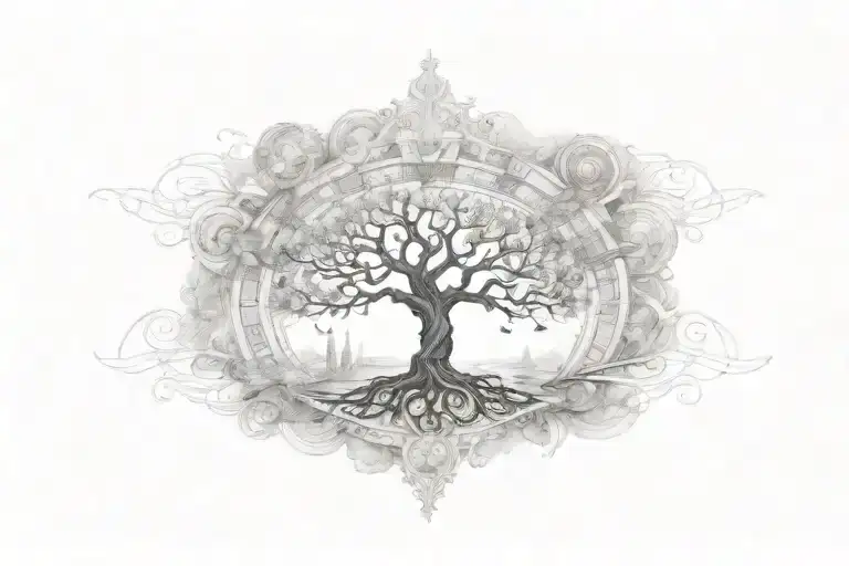A Steam Punk-inspired Tree Of Life With Musical Notes Flowing Through The Branches