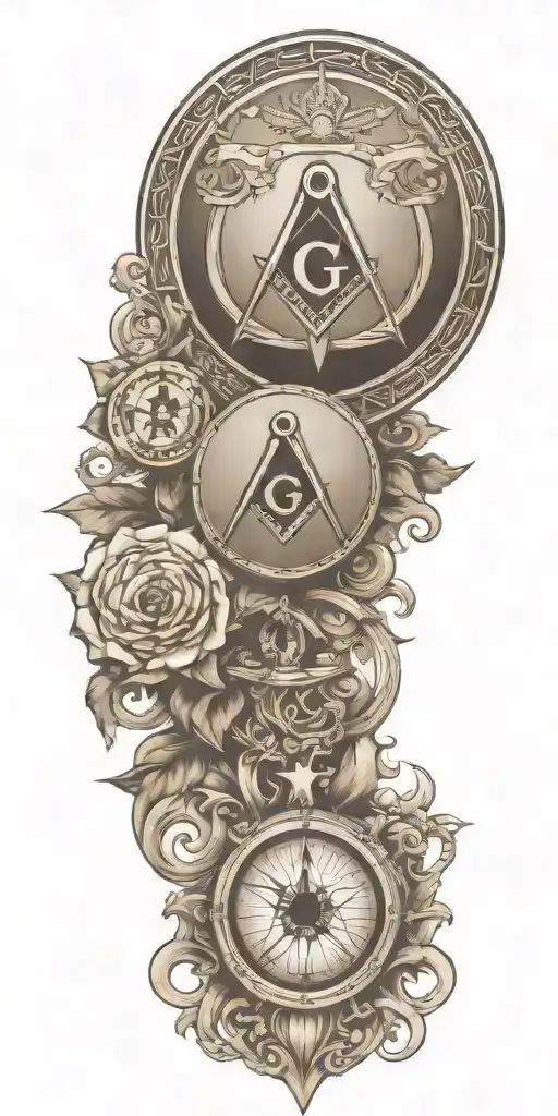 Incorporate Freemasonry Symbols Like The Square And Compass Into A Rugby-themed Tattoo Design