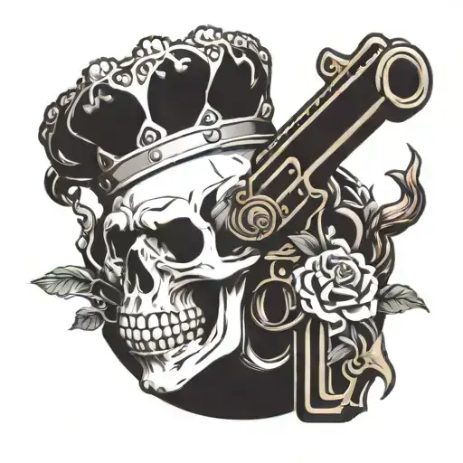 Gun With A Skull Wearing Crown